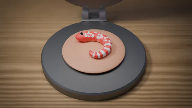 Animated prawn and flower ball pressed together into a cracker.