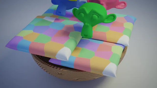 Animated inflated cushion with multiple monkey heads resting on top.